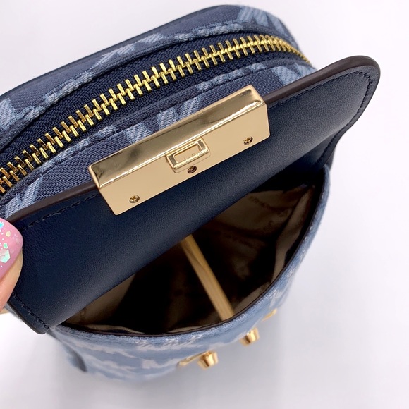 MICHAEL KORS SLOAN EDITOR SMALL NS TOP ZIP FLAP PACKET XBODY NAVY MULTI - Picture 8 of 16